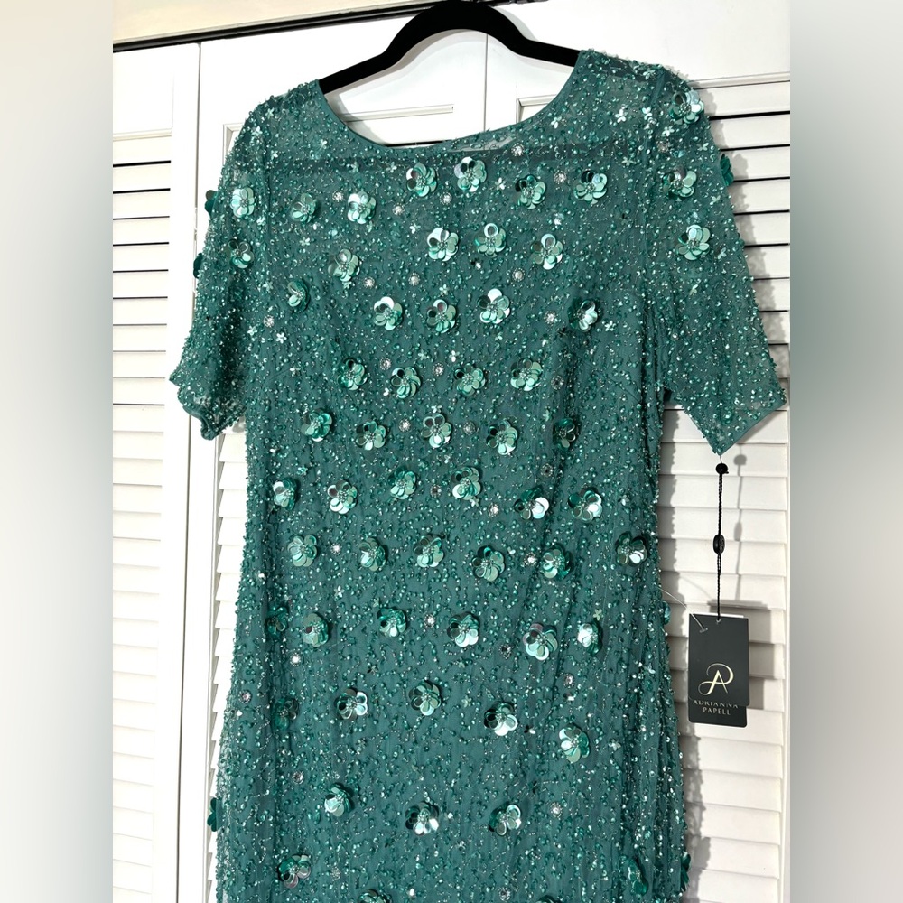 NWT Adrianna Papell Beaded Embellished Long 3D Floral Dress 14P - Picture 7 of 9